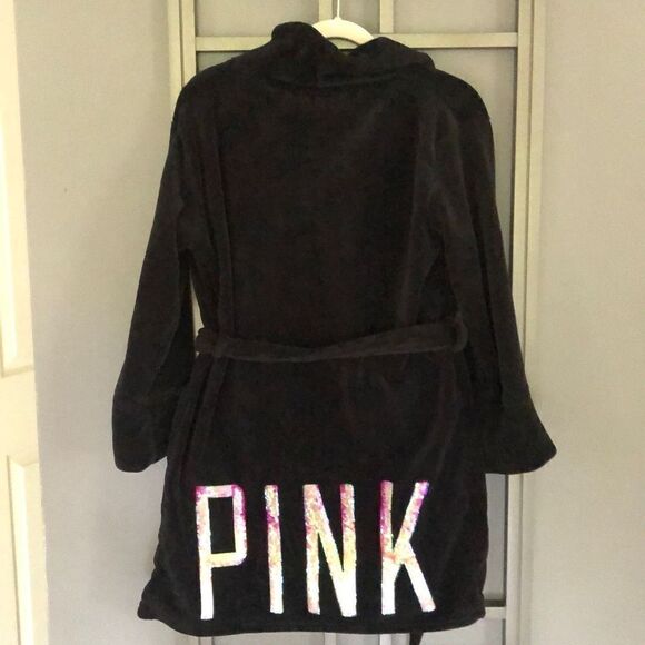 PINK Victorias Secret Black, plush and sequins short robe.XS - Picture 1 of 5